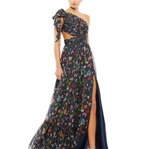 MAC DUGGAL - TIED ONE SHOULDER CUT-OUT FLOWY GOWN (SIZE 4)